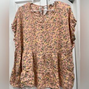 True Craft Floral Peach and Yellow Blouse